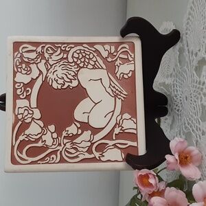 Art Nouveau Cherub Tile Trivet Plaque Vintage 1996 Lyn Ulick Heart Land Studios
